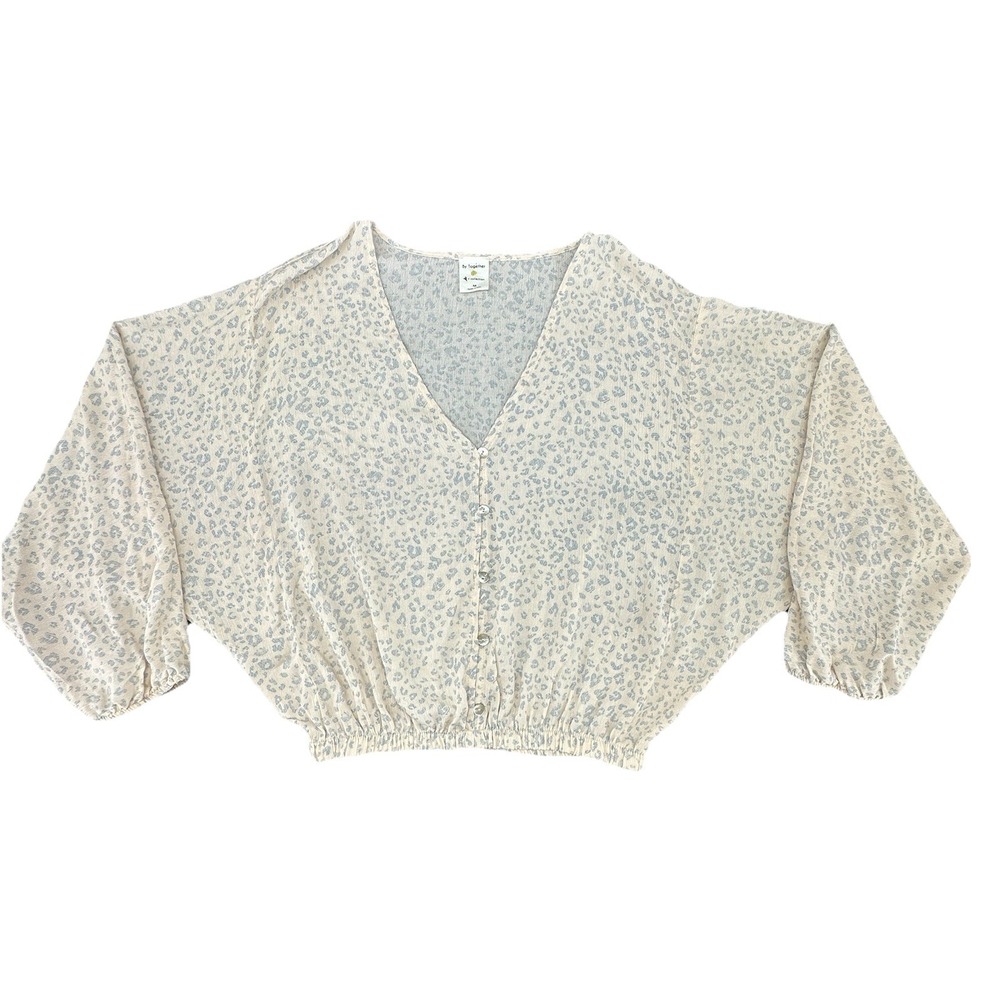 By Together Leopard Print Cropped Blouse Medium Rayon Button Front USA Made